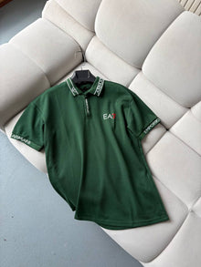 EA7 Yeşil Kol-Omuz Yazılı Polo Yaka T-Shirt