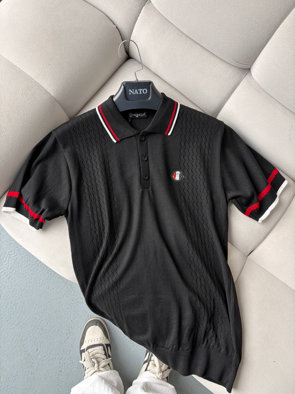 Moncler Siyah Polo Yaka Yazlık Triko