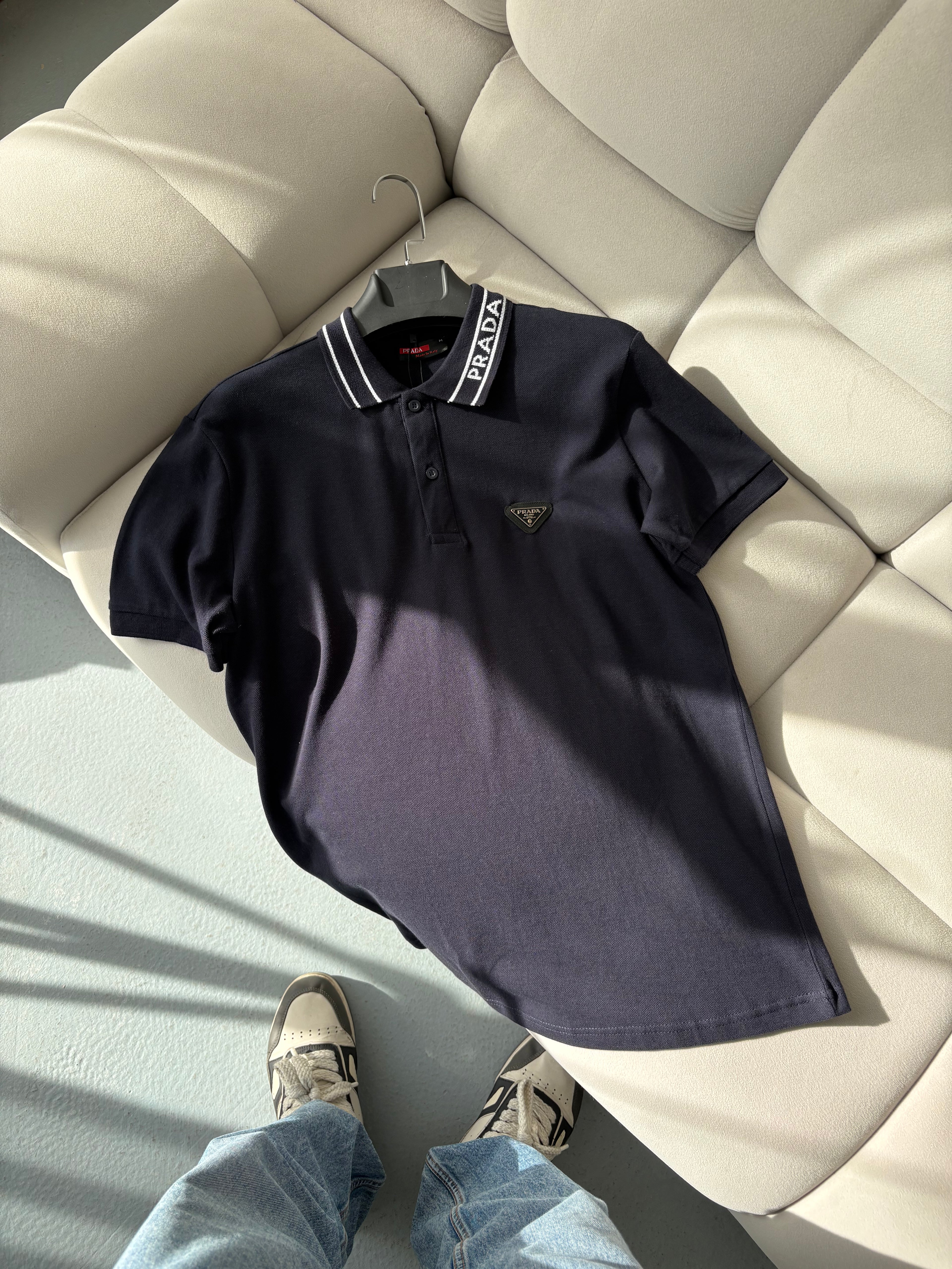 Prada Lacivert Polo Yaka T-shirt