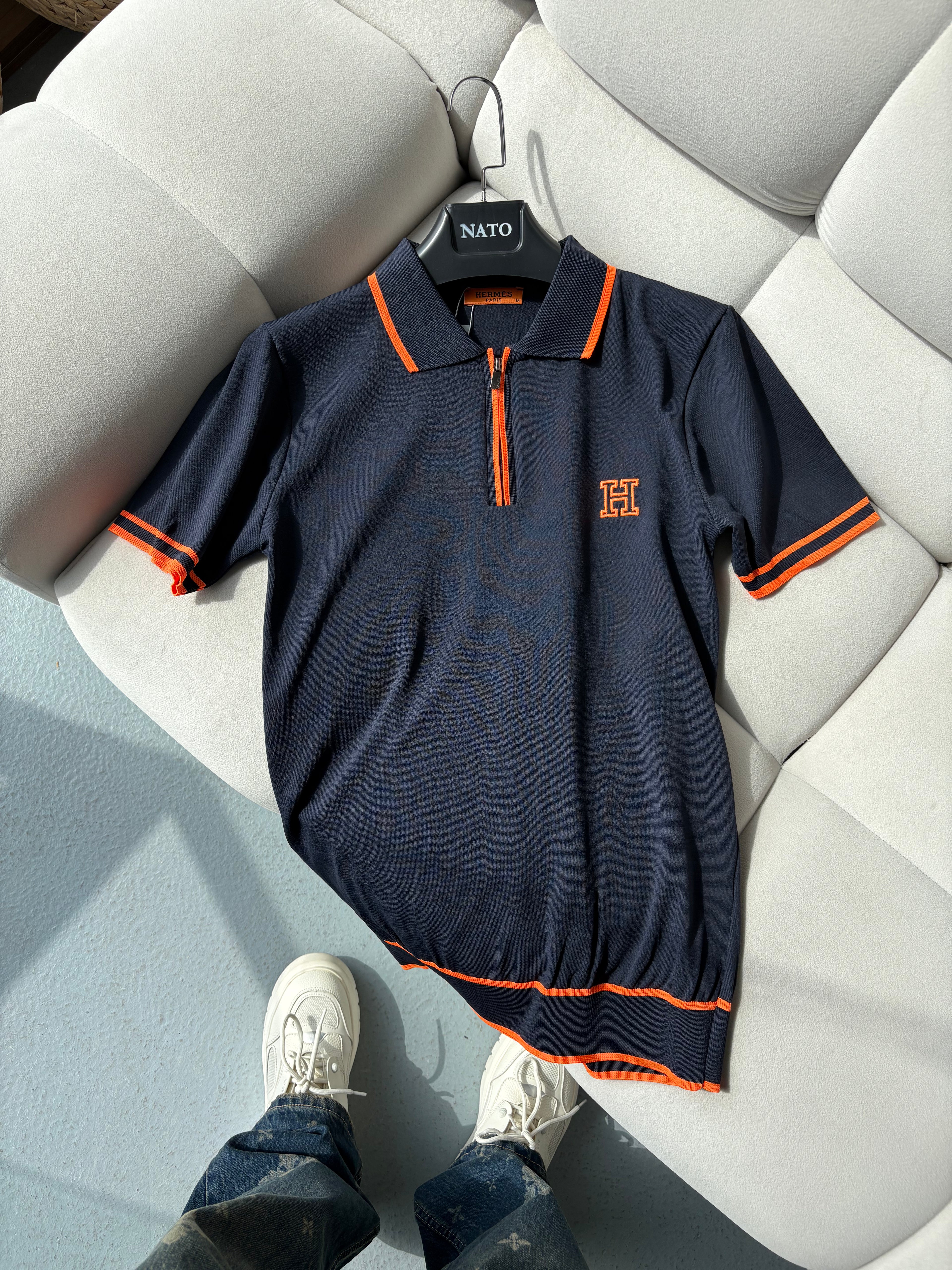 Hermes Lacivert Polo Yaka Yazlık Triko