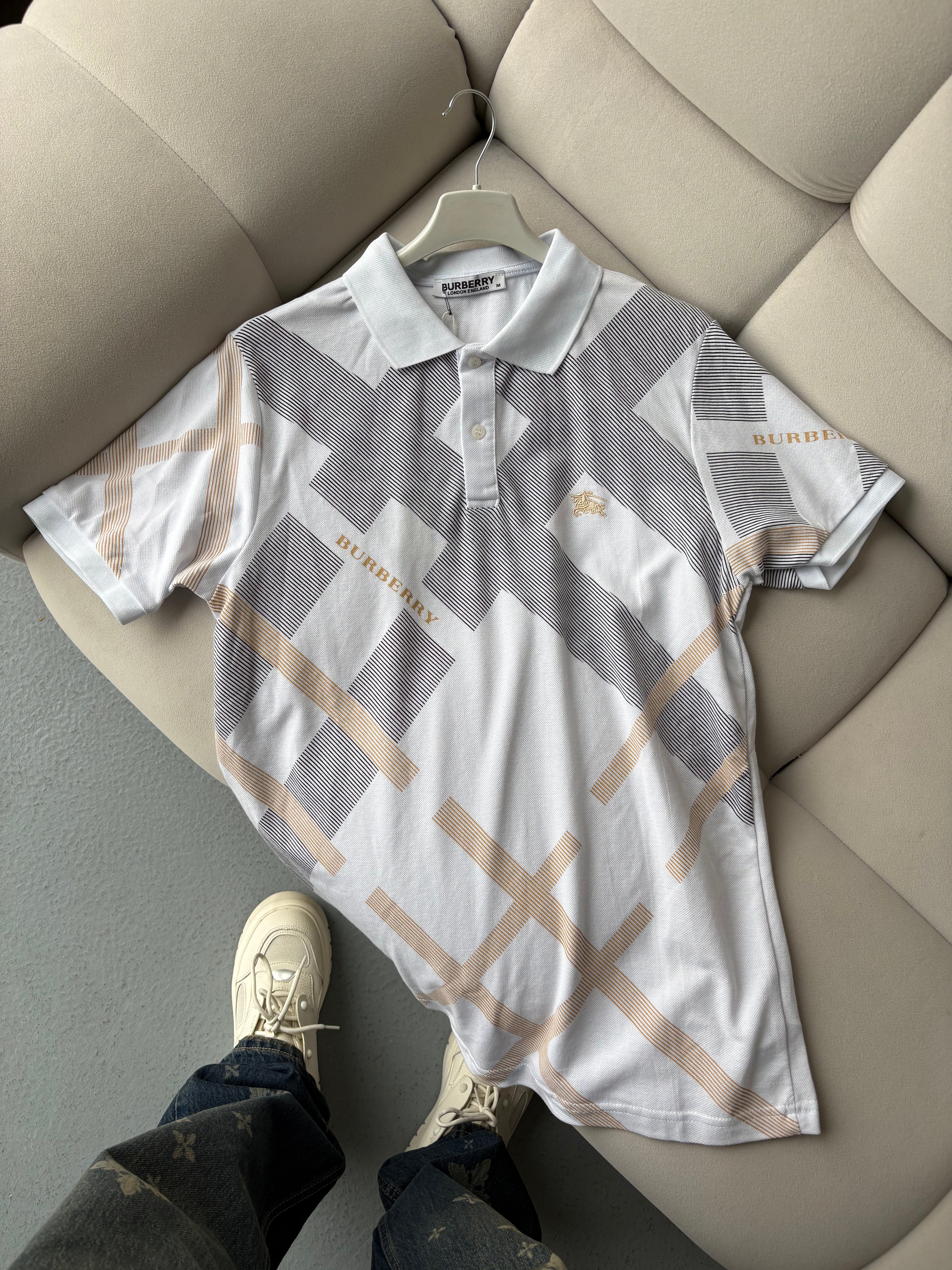 Burberry Beyaz Polo Yaka T-shirt